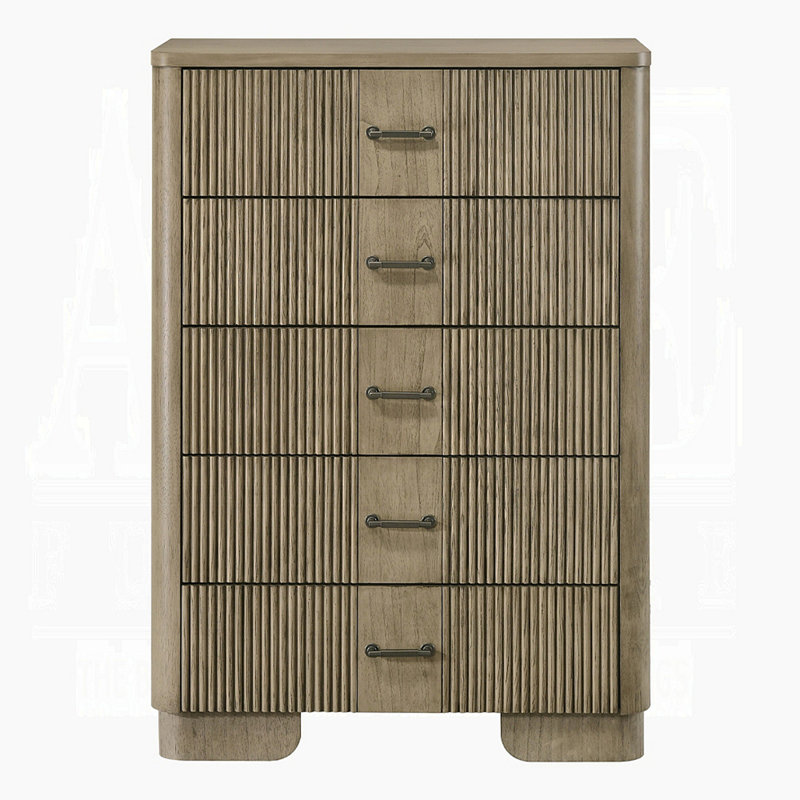 Commode de style rustique 1Pc avec 5 tiroirs de rangement en bois de chêne antique