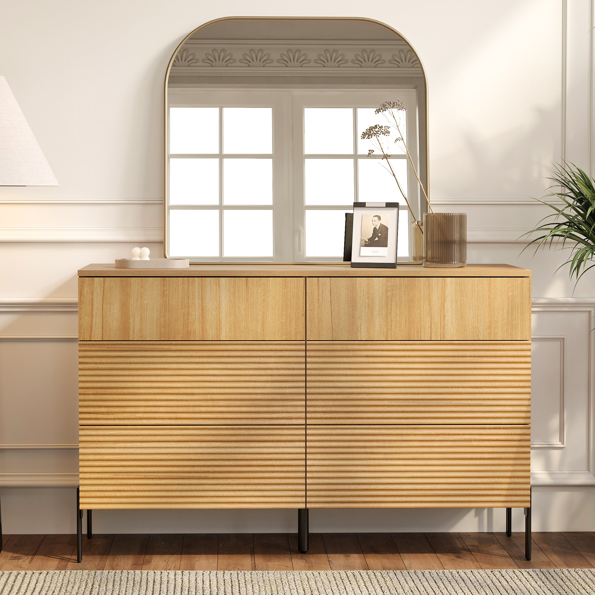 Modern 6-Drawer Oak Dresser - Minimalist Reeded Design