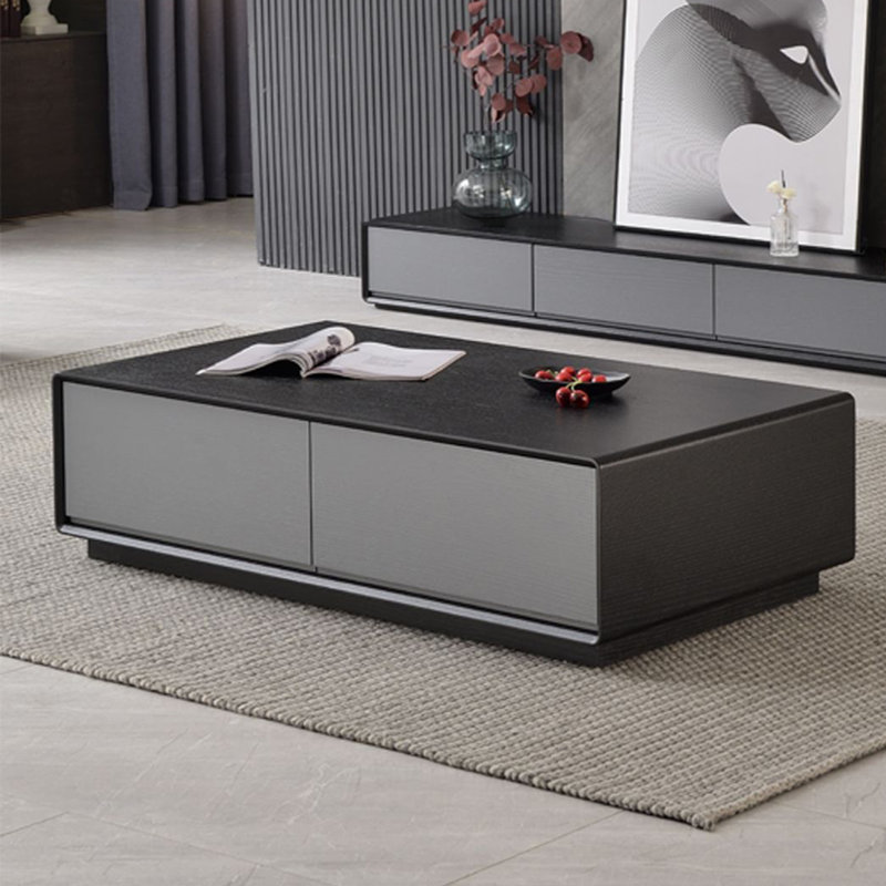 Table de salon moderne et simple rectangulaire, Noir, noir, noir, noir, H 13,8 po x L 55,1 po x l 31,5 po, Gris