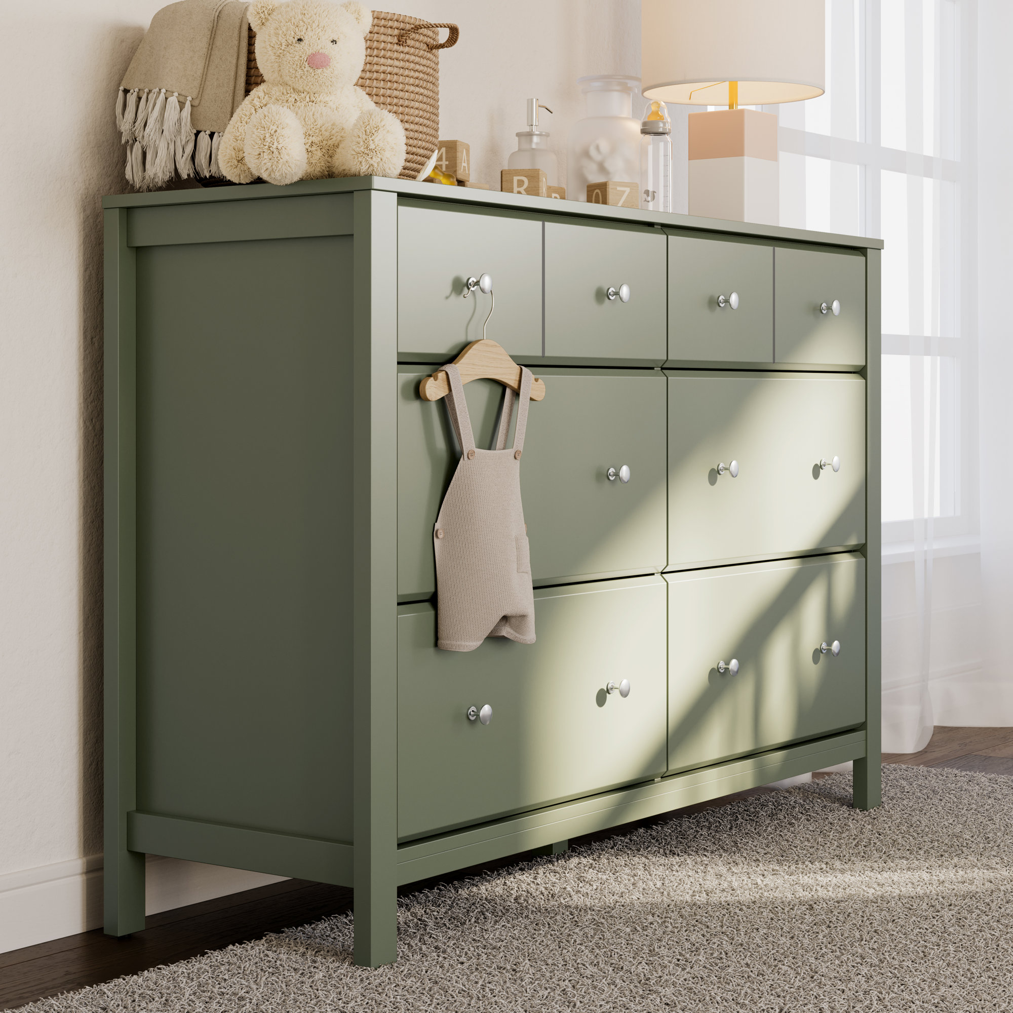Horizon 6 Drawer Double Dresser, Olive