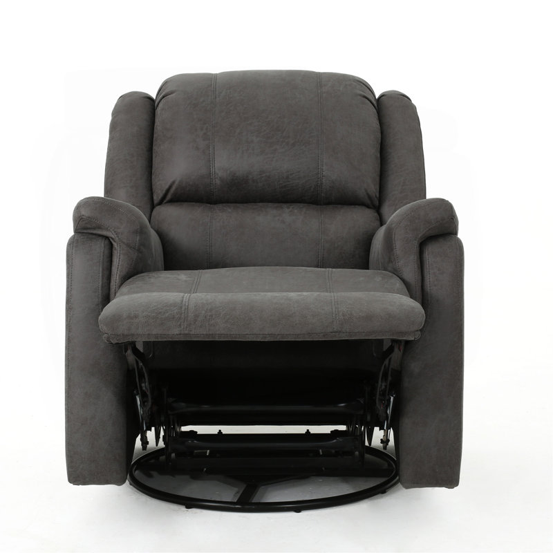 Comfortable Manual Reclining Chair With Swivel Function For Relaxation, Slate Microfiber