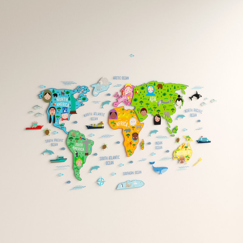 Colourful Nursery World Map Kids Wall Sticker, Single