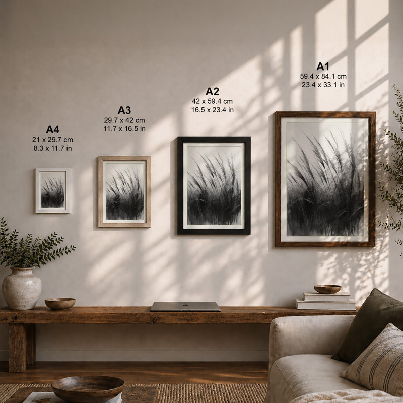 Delicate Grasses Botanical - Framed Print, A2 - 59.4 x 42.0 cm, White