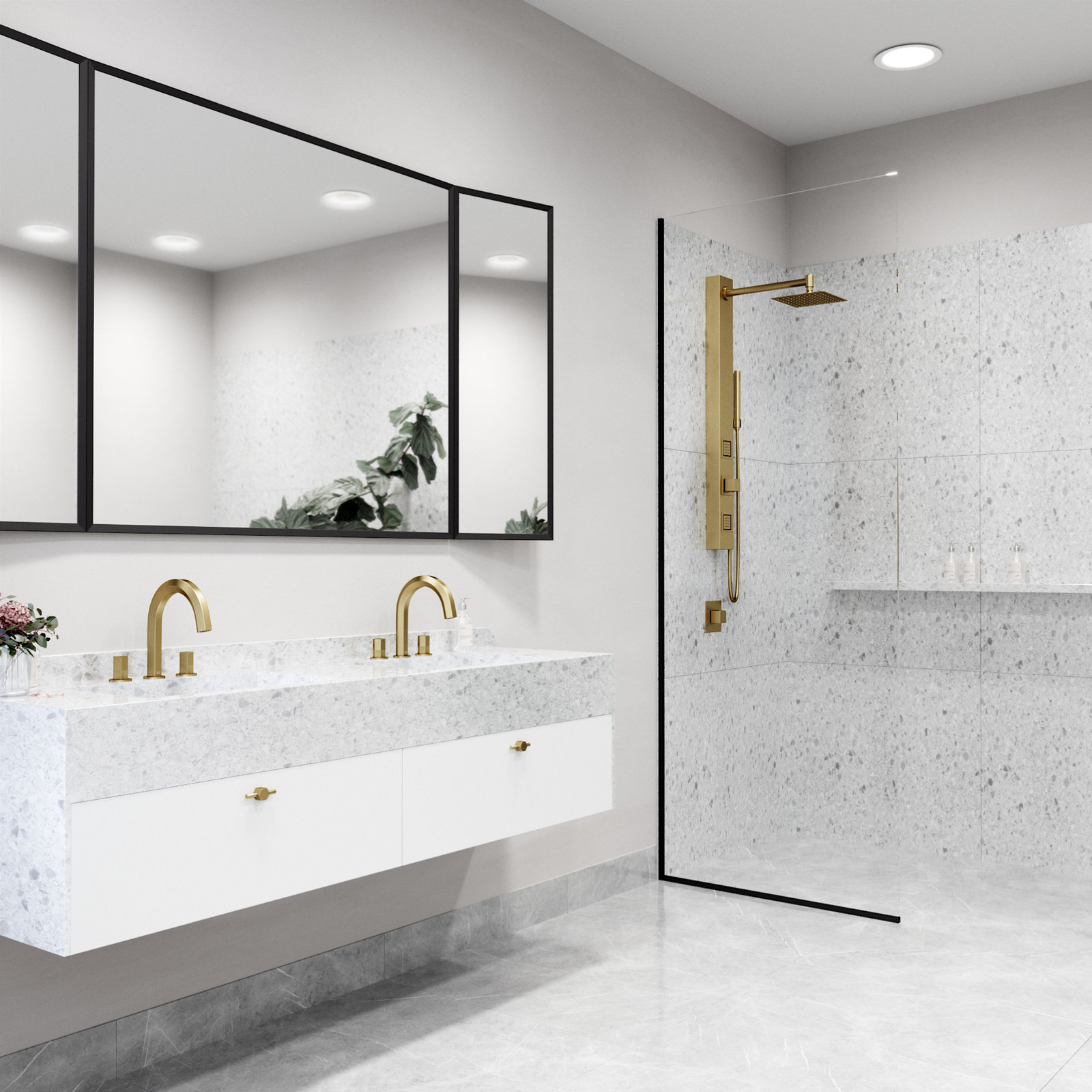 Orchid 2-Jet Shower System with Hand Wand, Matte Brushed Gold