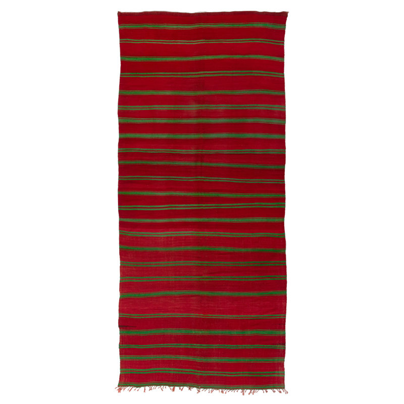 Red & Green Flatweave Wool Runner - 4'9"" x 19'