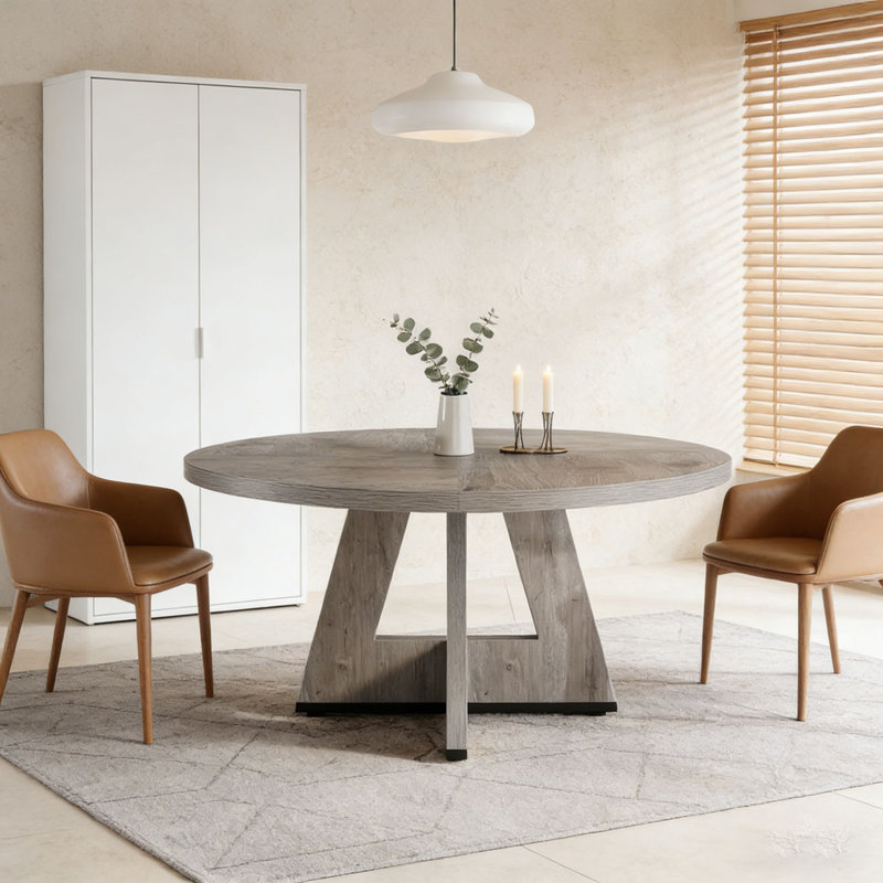 Wooden Round Dining Table Farmhouse Kitchen Dinner Table, Gray, Gray