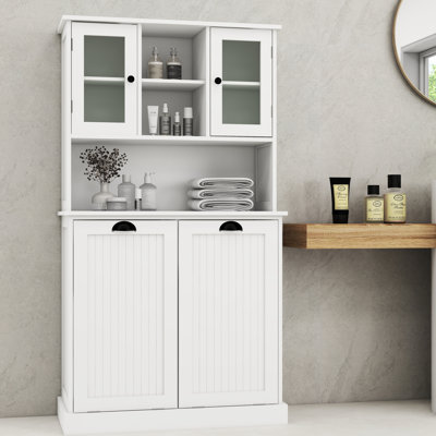 Armoire à linge en blanc - espace de construction à deux compartiments avec compartiments et sacs