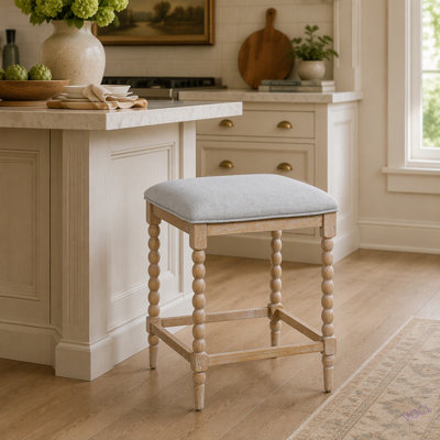 Ensemble de 4 tabourets de 26 po avec siège rembourré, structure en bois d'acacia massif, siège rembourré de mousse, conception aérée pour îlot de cuisine et bar