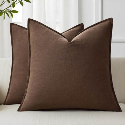 Ensemble de 2 housses de coussin en lin brun | Taie d'oreiller décorative Modern Farmhouse Boho