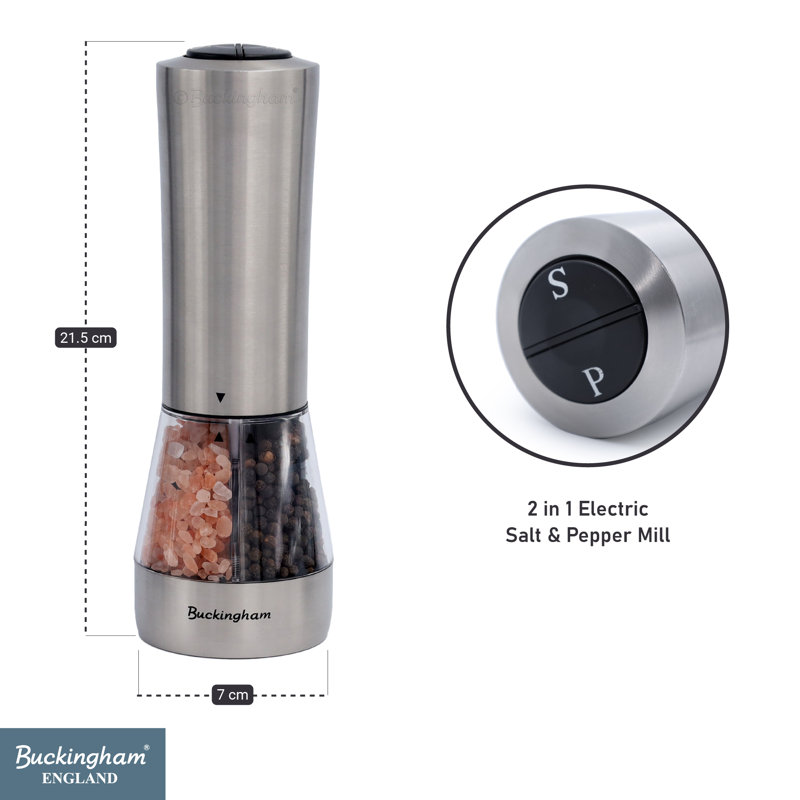 Buckingham Electric Salt & Pepper Mills Dual Function 2 in 1 Battery Operated Combi Mill