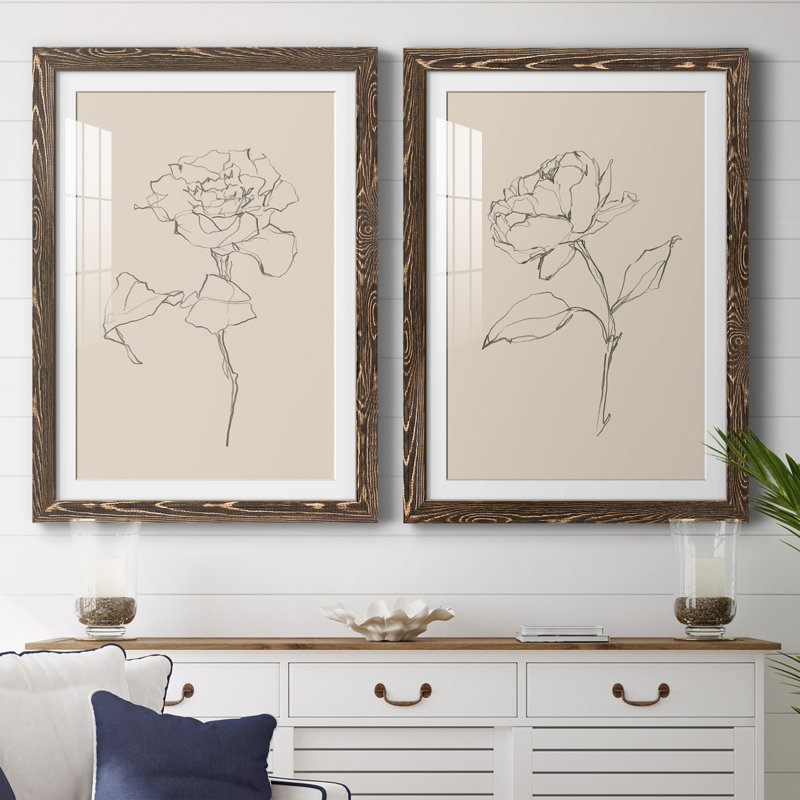 Floral Contour Study I Premium encadré mat - prêt à être accroché, H 43,5 po x l 31,5 po x P 1 po, Encadré de bois de noyer