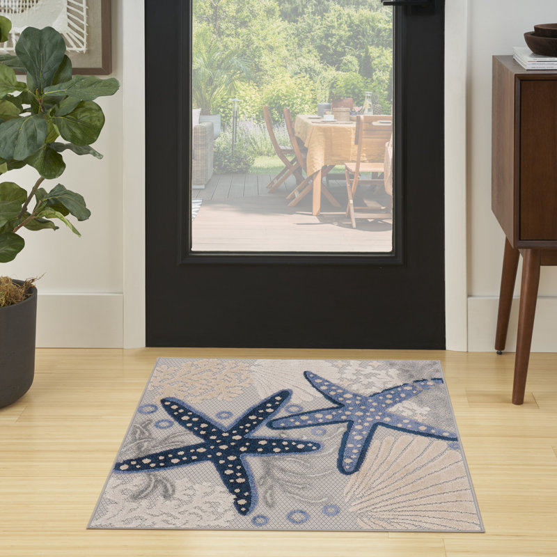 Aarav Machine Woven Floral Indoor/Outdoor Rug, Square 3'