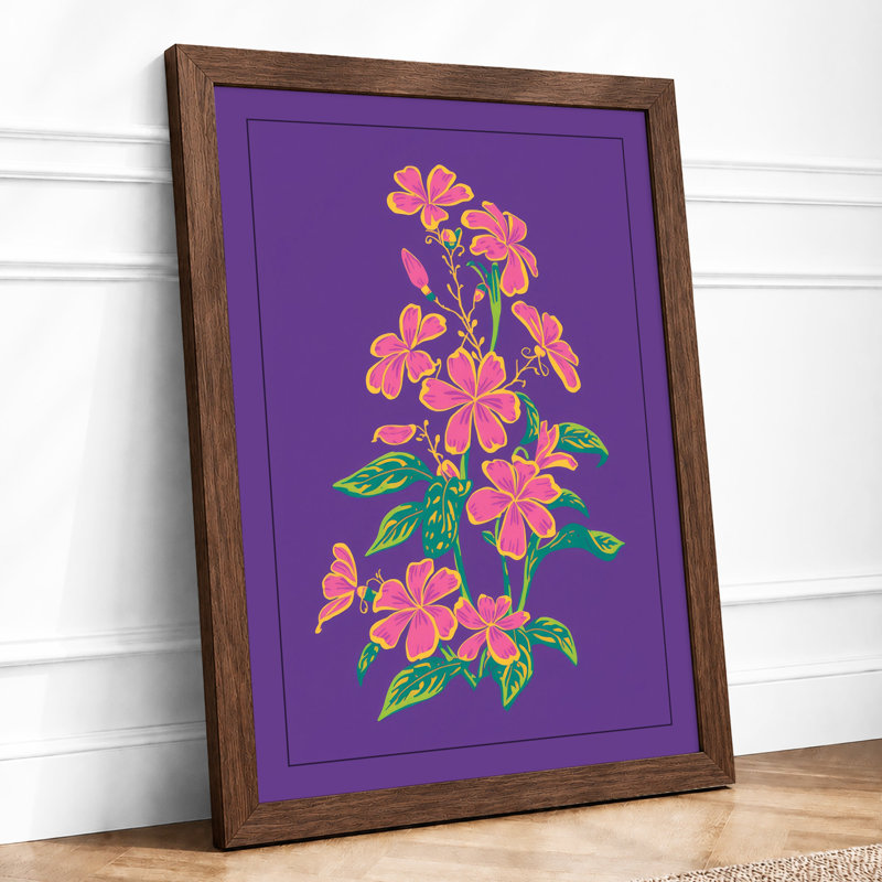 Pink Coral Florals Botanical - Print, Walnut, A4 - 29.7 x 21.0 cm