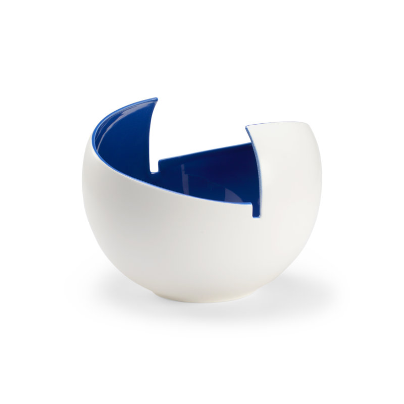 Benson Porcelain Decorative Bowl, 11" H x 14" W x 13.5" D, White/Blue Glaze