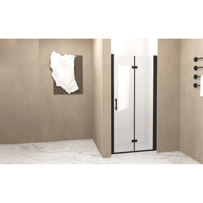 33-32 "X 72" Bifold Shower Door, 1/4"(6Mm) Tempered Glass, Aluminum Frame, Explosion Proof Film, Matte Black