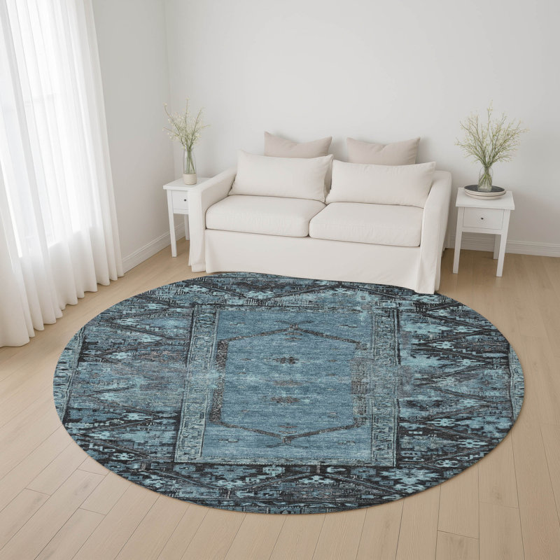 Premium Machine Washable Hooley AMF1727 Global Rug, Round 8'