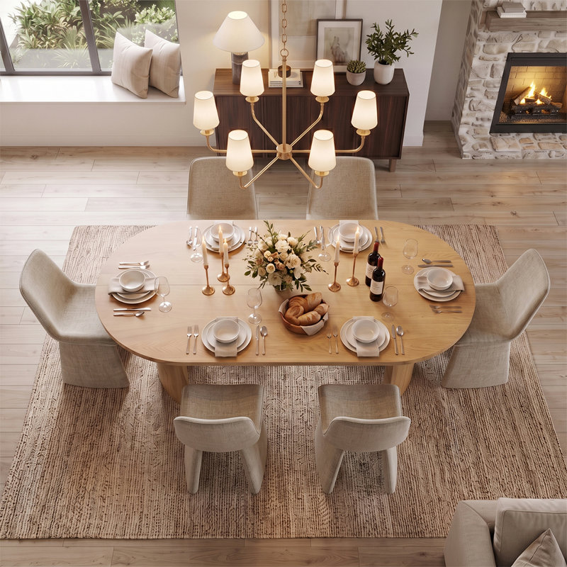 Ensemble de salle à manger 79 po pour 6 personnes, ensemble de salle à manger moderne en grain de bois avec chaises rembourrées