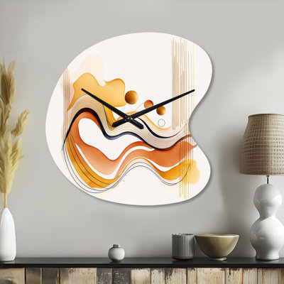 Burnt Orange Waves Abstract III - Drop Shape Large Orange Wall Clock Sculpture