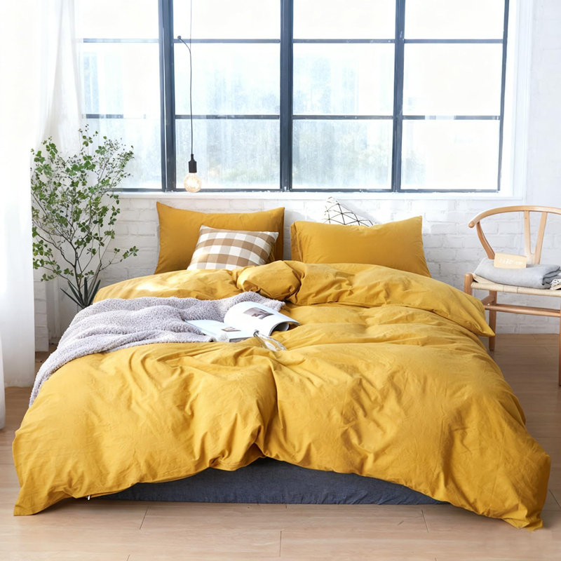 Ensemble de housse de couette 100% coton lavé Doneus, Housse de couette pour grand lit + 2 taies d'oreil, Orange brûlé