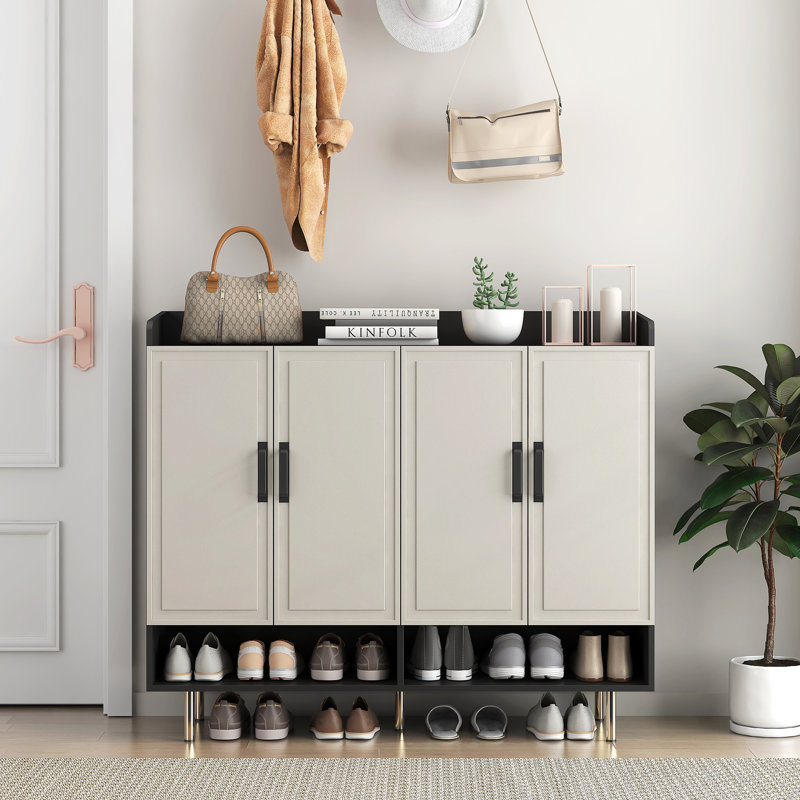 Buffet, armoire à chaussures avec 4 portes et grande armoire de rangement moderne pour chaussures avec tablettes réglables
