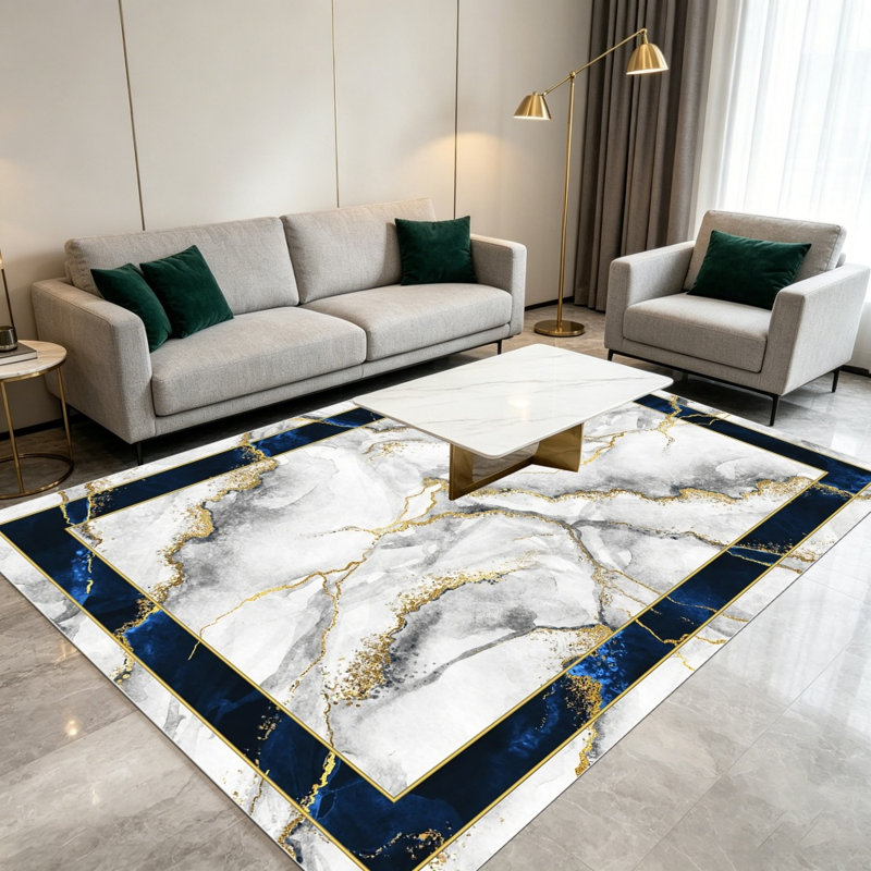 The light luxury marble-patterned carpet brings a sense of elegance, perfectly fitting modern, light luxury, and retro-style homes, instantly elevating the spatial ambiance