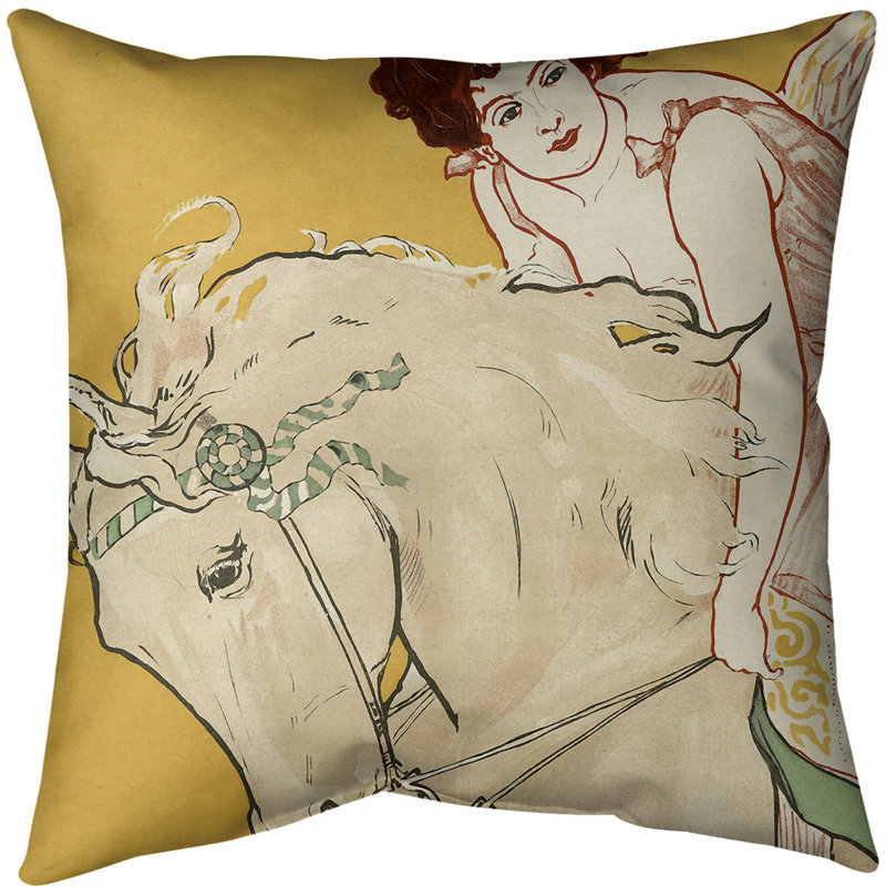 Coussin décoratif pour affiche-fille cheval de cirque, 16 po x 1 po, Jaune, Polyester filé