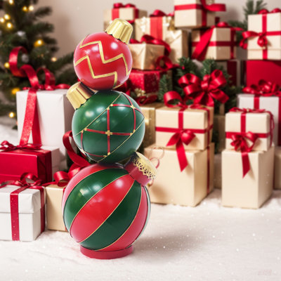 Classic Stacked Christmas Ball Decoration, Durable Iron Construction, Festive And Versatile Holiday Decor