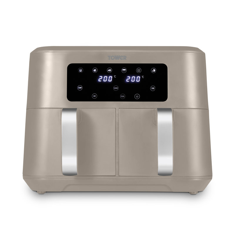 Tower Vortx Dual Basket Air Fryer with Two 4.25L Baskets 2400W, Latte/Chrome