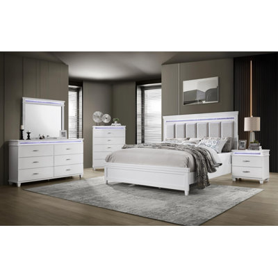 Cadre de grand lit - Commode - Miroir - Commode - Table de chevet