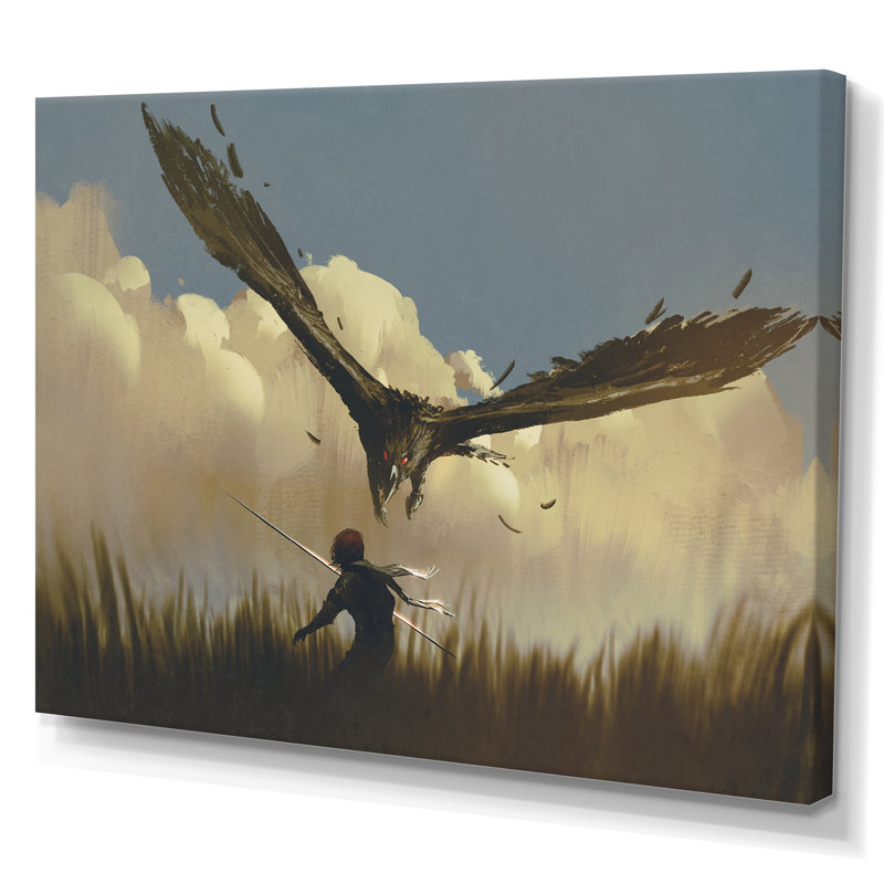 «Video Game Man Versus Eagle», reproduction d'art moderne sur toile, H 34 po x l 44 po x P 1,5 po, Toile tendue