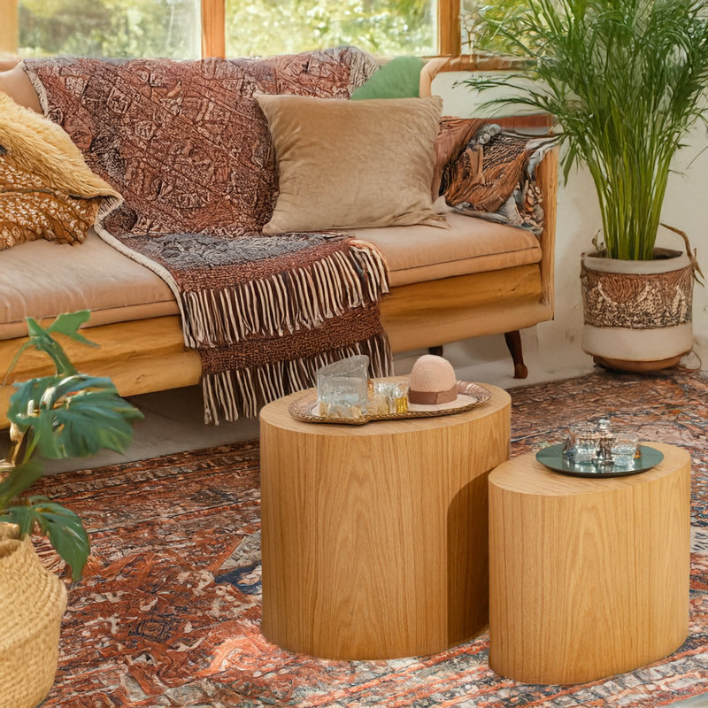 2 Pieces Oval Ellipse End Table Set