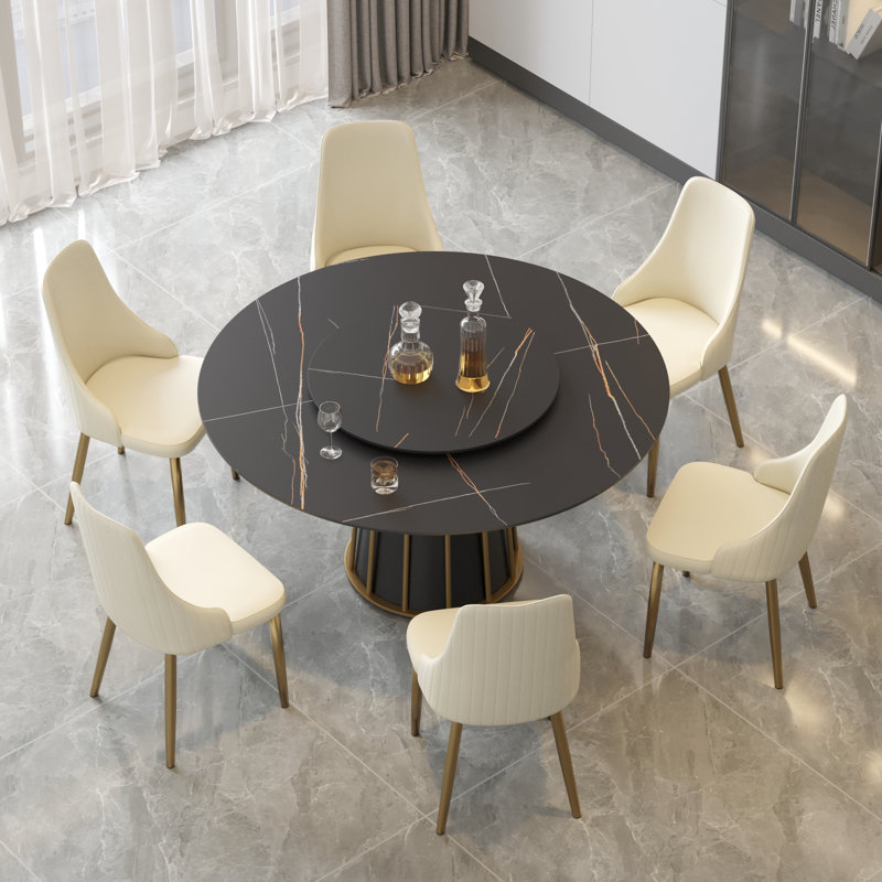 Ensemble de salle à manger rond 59,05 po Zyriana, Noir