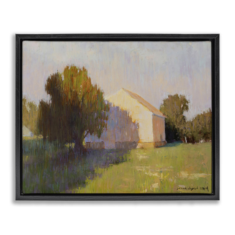 «Summer Farm View», art mural encadré flottant par Carol Strock Wasson, Cadre flottant noir de jais, H 25 po x l 31 po