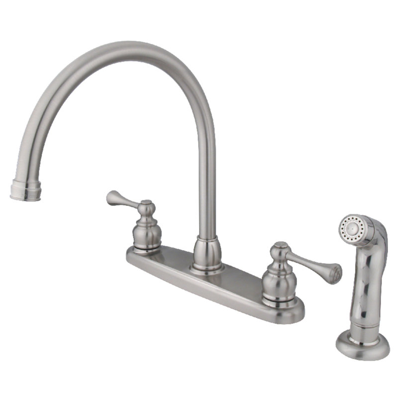 Kingston Brass Vintage Two-Handle 4-Hole 8" Centerset Kitchen Faucet with Side Sprayer, Brushed Nickel
