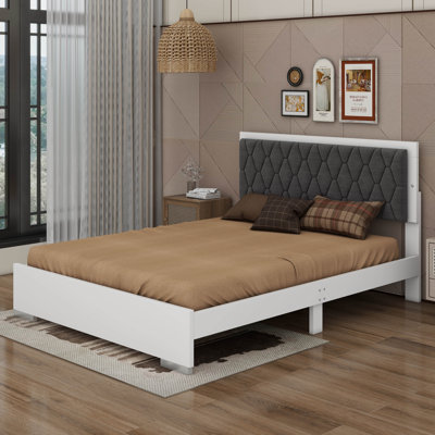 Lafreda Queen Size Upholstered Modern Platform Bed With Velvet Headboard And LED Lights -  Everly Quinn, 1070111684A348558A774BBDF9D4E54B