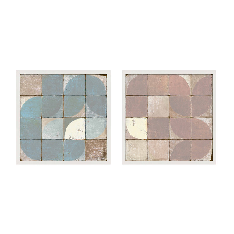 Tiles 2 & 3, Set of 2 by Marco Marella for Studio M - Framed Wall Art, 24" H x 24" W, Paper, White