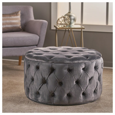 Repose-pieds rond en velours gris avec rembourrage moelleux