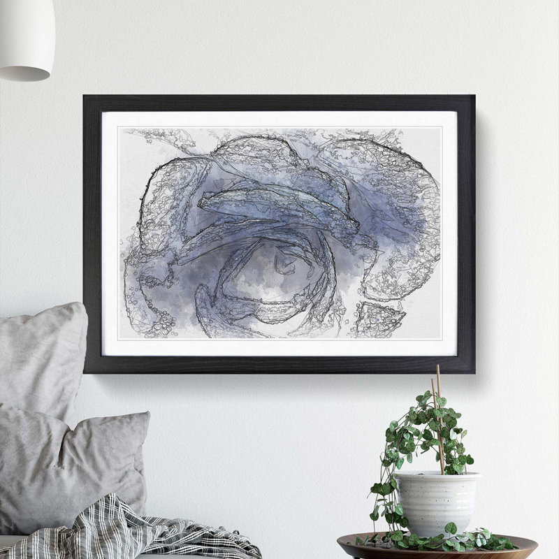 Blue Rose in Abstract - Picture Frame Graphic Art Print, 48cm H x 65cm W x 2cm D, Black Framed