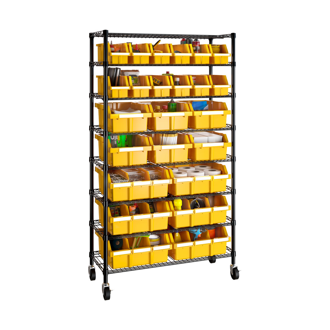 36" W NSF-Certified Commercial 8-Tier 24-Bin Storage Rack with Wheels Seville Classics 