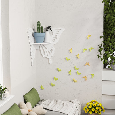 Étagère décorative murale en coin papillon pour la chambre d'enfant, petite étagère murale décorative blanche ajourée pour ranger les jouets, les plantes et les décorations, blanche