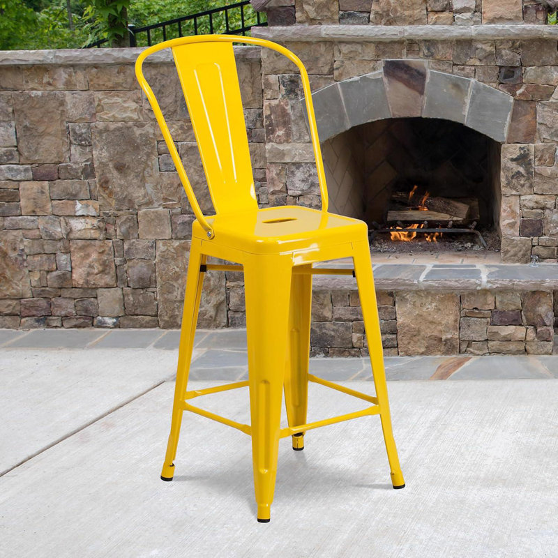 Anastassios Industrial Style Stool Chair- Modern Metal Galvanised Steel, Yellow, Counter Stool (61.6cm Seat Height)