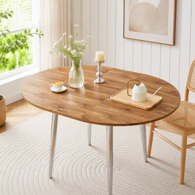 Round Extendable Dining Table with Metal Legs