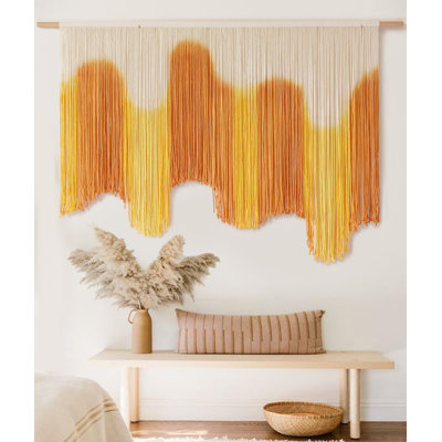 Macrame Wall Hanging Yellow Dip-Dyed Large For Living Room Boho Macrame Wall Decor 57" Wx39 L