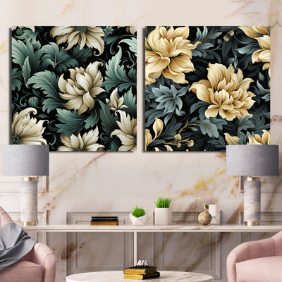 Ensemble de 2 collages carrés vert et beige