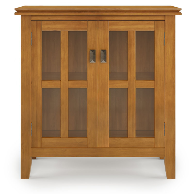 Artisan 30"W Solid Wood Transitional Low Storage Cabinet with Glass Doors and Adjustable Shelves, Honey Brown