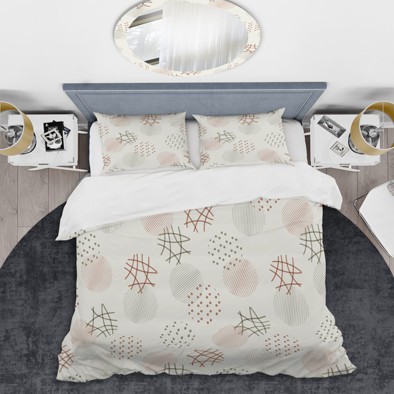 Cream Circle Dots - Abstract Duvet Cover Set - Microfiber Polyester