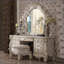 Tabouret de coiffeuse, capitonné avec garniture cloutée, finition blanc os | Ivoire | Tissu-1226749013