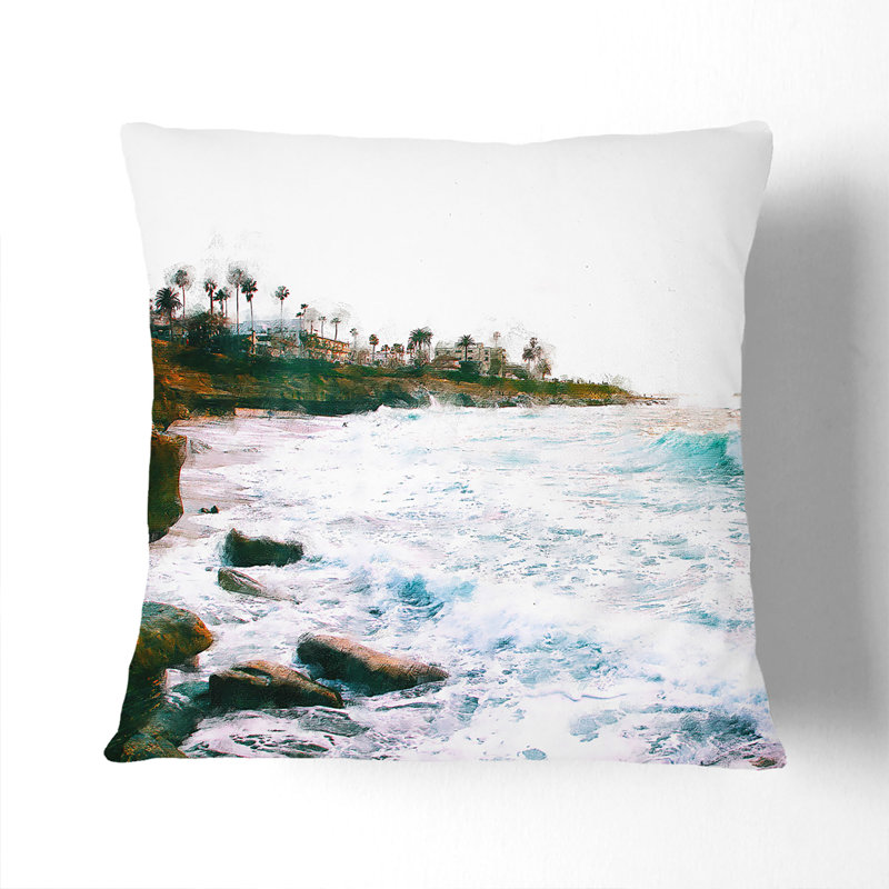 San Diego Seascape Cushion with Filling, 55cm H x 55cm W x 20cm D, Black