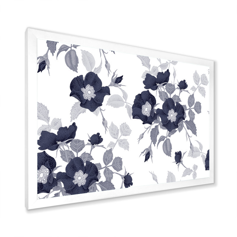 «White Roses in Shades of Grey V», impression sur toile, H 34 po x l 44 po x P 1,5 po, Cadre de coin blanc fermé