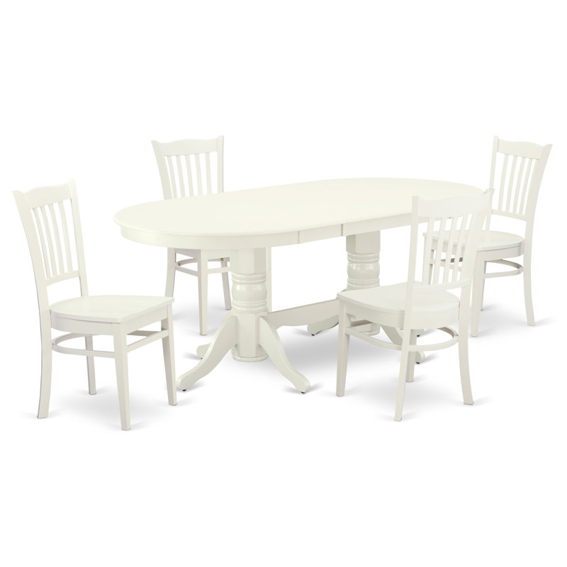 Ensemble de salle à manger 5 pièces pour 4 personnes comprenant une table ovale avec rallonge papillon et 4 chaises, 101,6 x 193,3 cm, blanc lin
